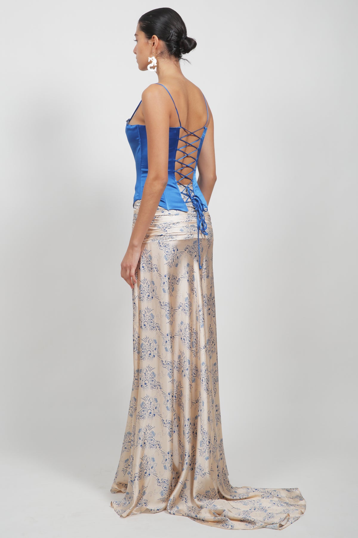 Blue Chinoiserie Silk Skirt