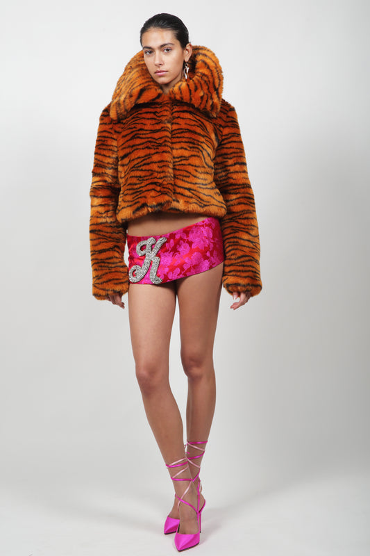 Tiger Print Vegan Fur Coat