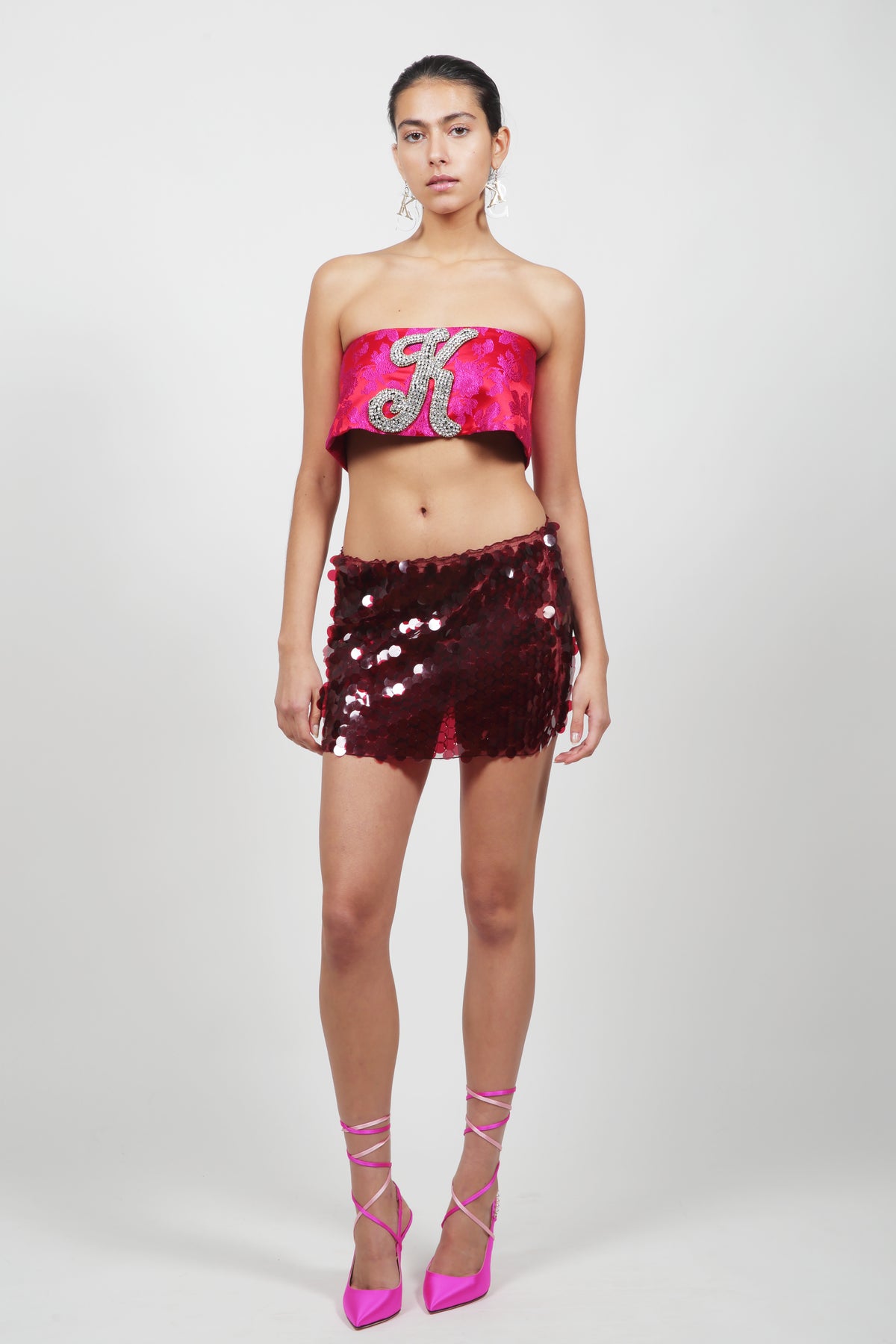 Wine Pailette Mini Skirt