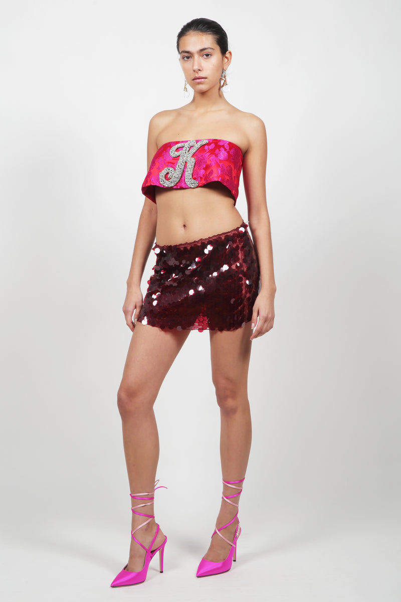 Wine Pailette Mini Skirt