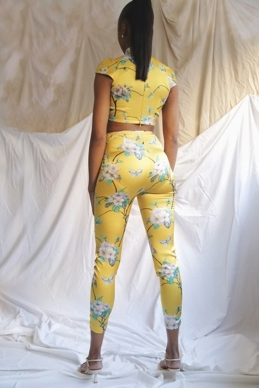 Yellow stretch silk pants