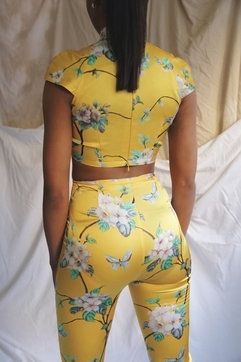 Yellow stretch silk pants