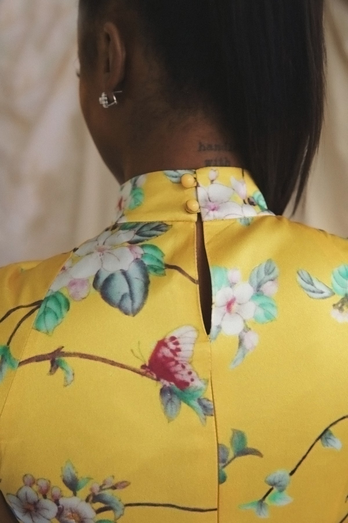 Floral Yellow Silk Ruched Top