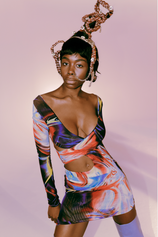 Multi Print Wrap around Dress