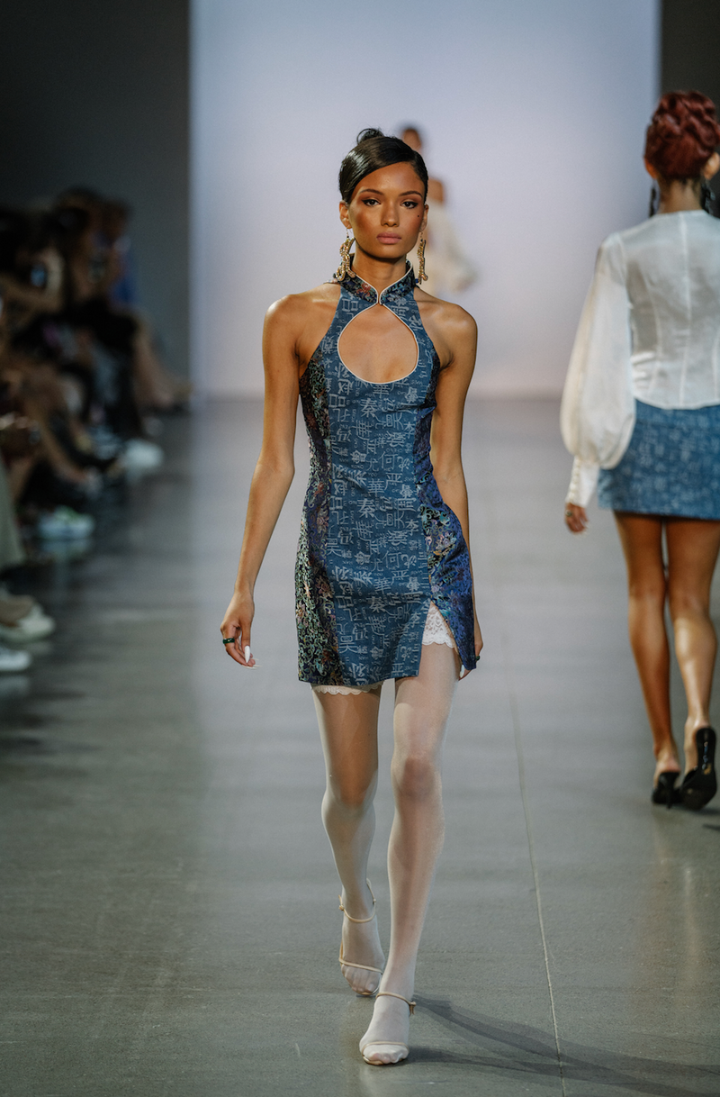 Denim Mini Combo Qi Pao Dress-pre order
