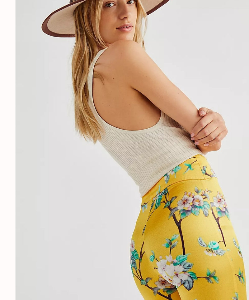Yellow Flared Stretch Silk Pants- final sale - No return