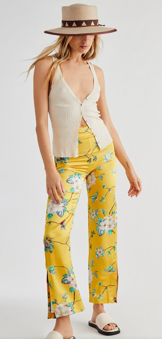 Yellow Flared Stretch Silk Pants- final sale - No return