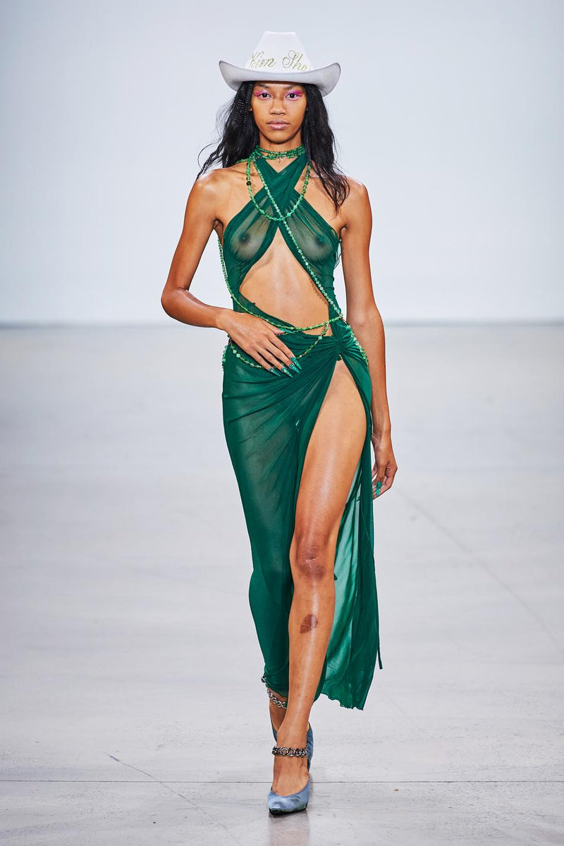 Mesh Wrap Gown in Green