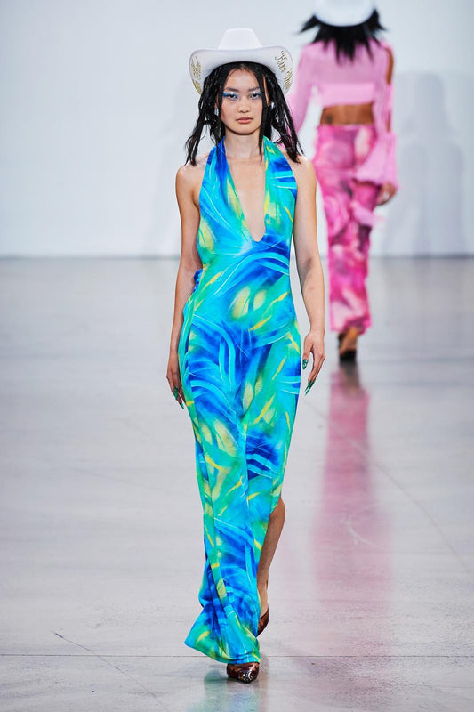 Blue Tropic V neck Gown
