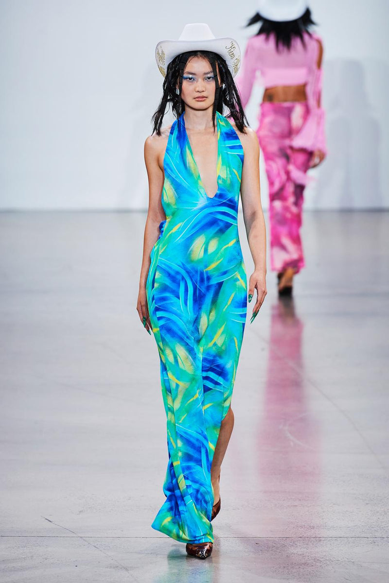 Blue Tropic V neck Gown