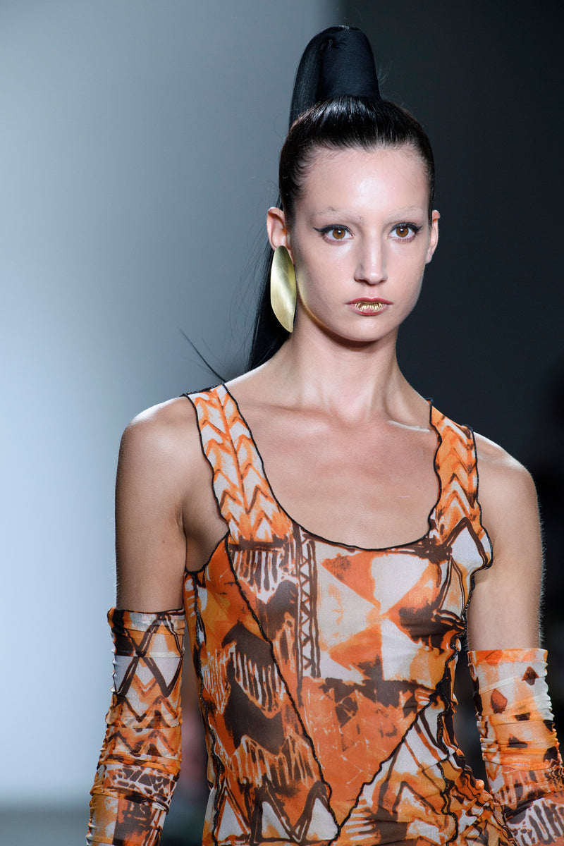 Mesh Print Dress with Gloves