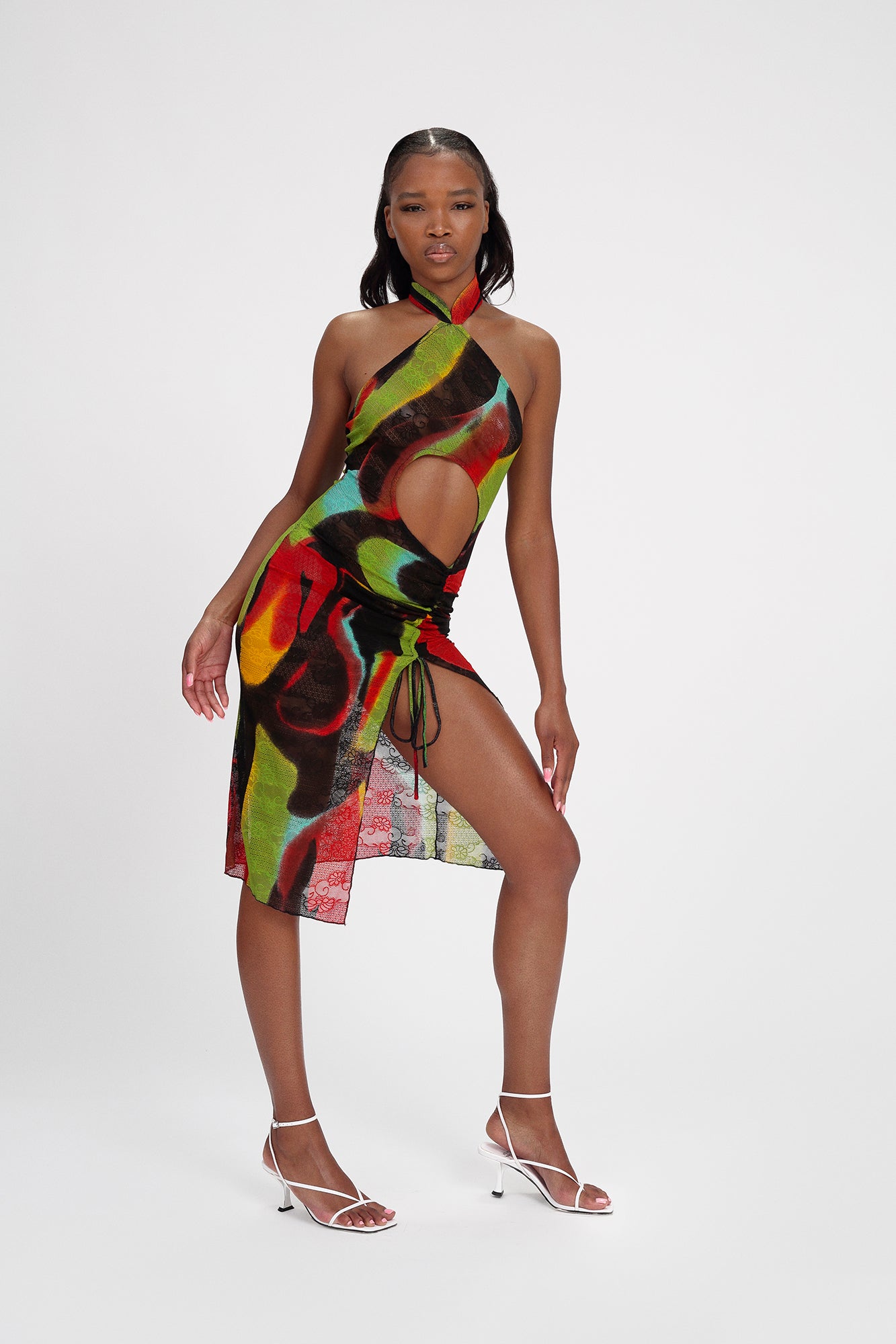 Green Swirl Cut out Qi Pao - Mini Medium Green Swirl Cut out Qi Pao - Mini Medium