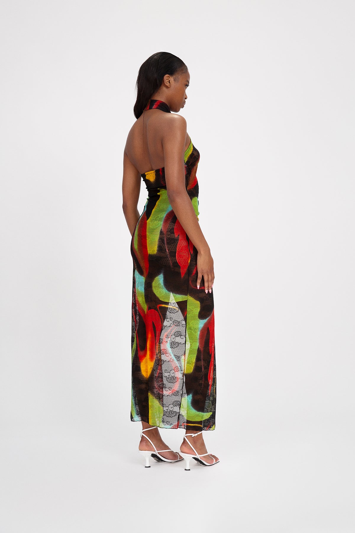 Green Swirl Cut out Qi Pao-Full Length