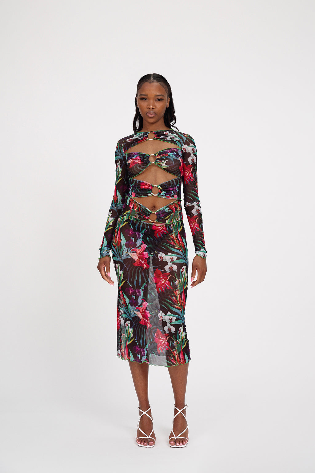 Cut out Floral Mesh Midi