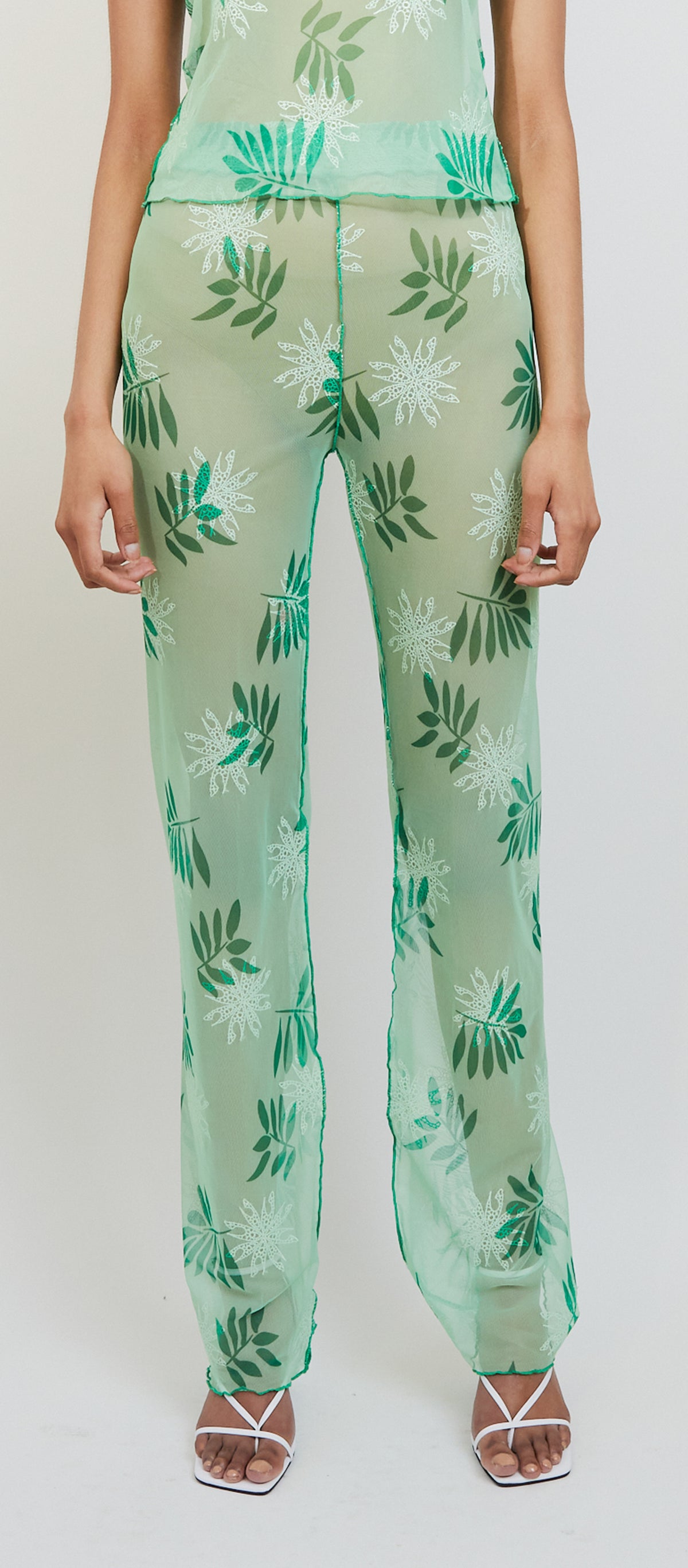 Sheer Plant Print  Mesh Pant