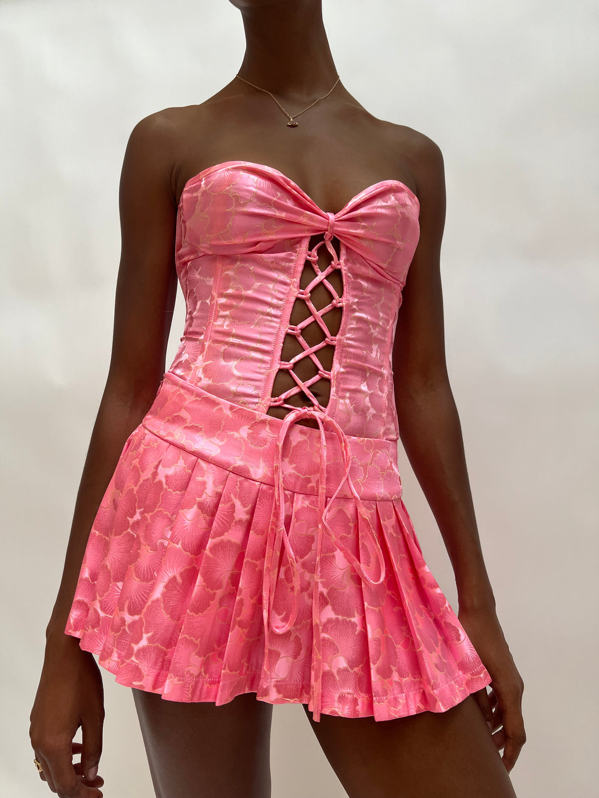 Pink Bustier Lace Up Top