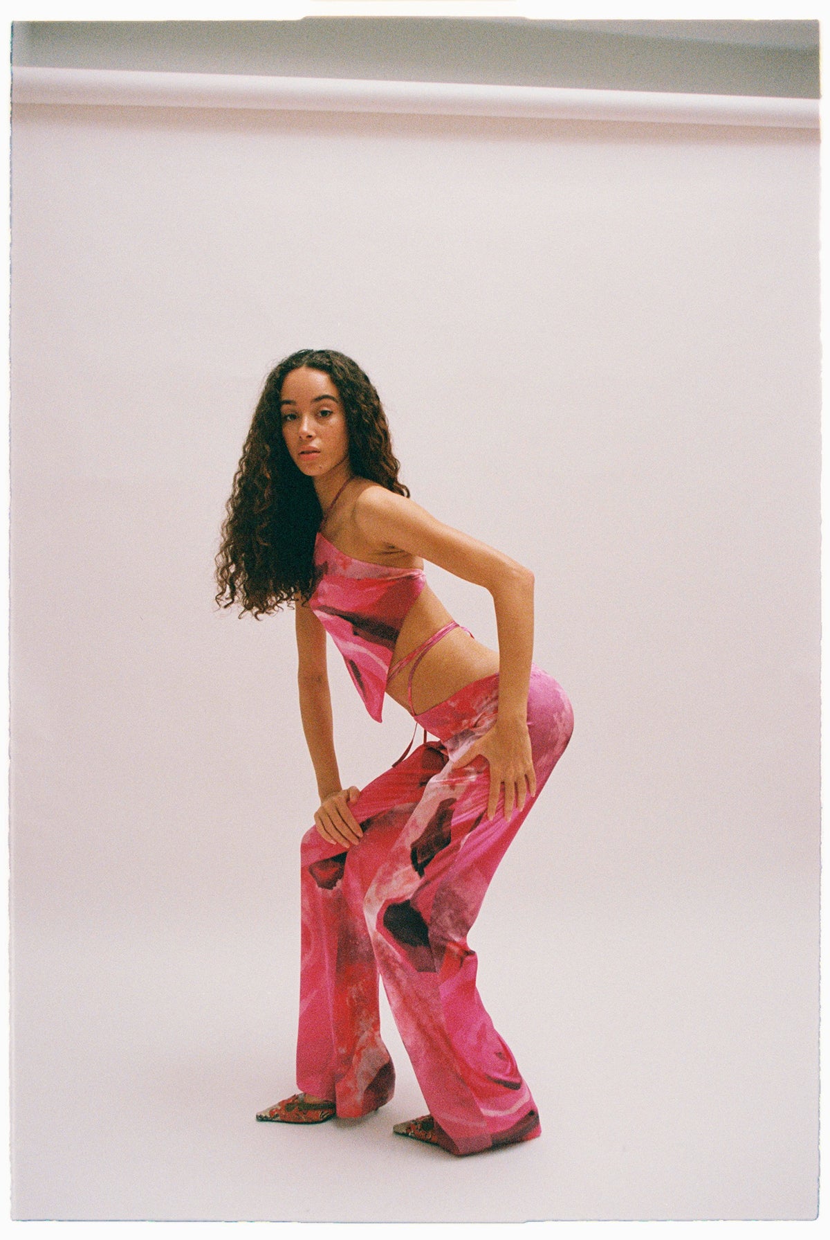 Rose Print Silk Pant